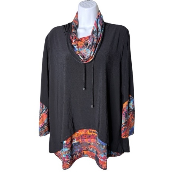 Ali Miles Tops - Ali Miles Womens Art To Wear Cowl Neck Top Size PXL Multicolor Long Sleeve Boho